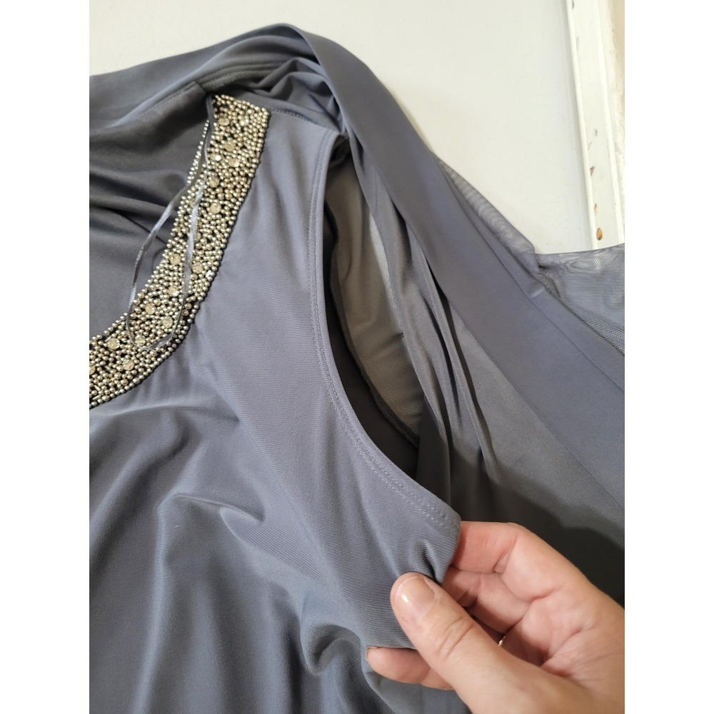 R&M Richards Shrug Top Womens Size 18 Gray Sparkle Sequin Layered Shirt Stretch - Picture 9 of 14